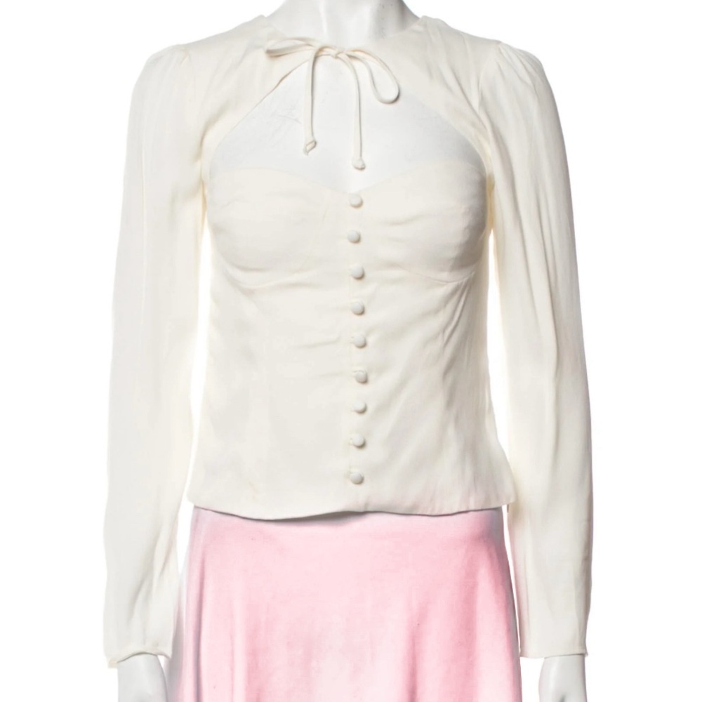 Reformation Cream Button Front Bustier Detail Blouse